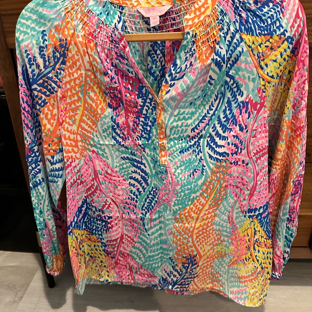 Lilly Pulitzer Graphic Pink and Blue Relaxed Blouse